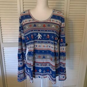 Brooks Run Merry Festive Blue and Gray Holiday Running Top NWT Size XL